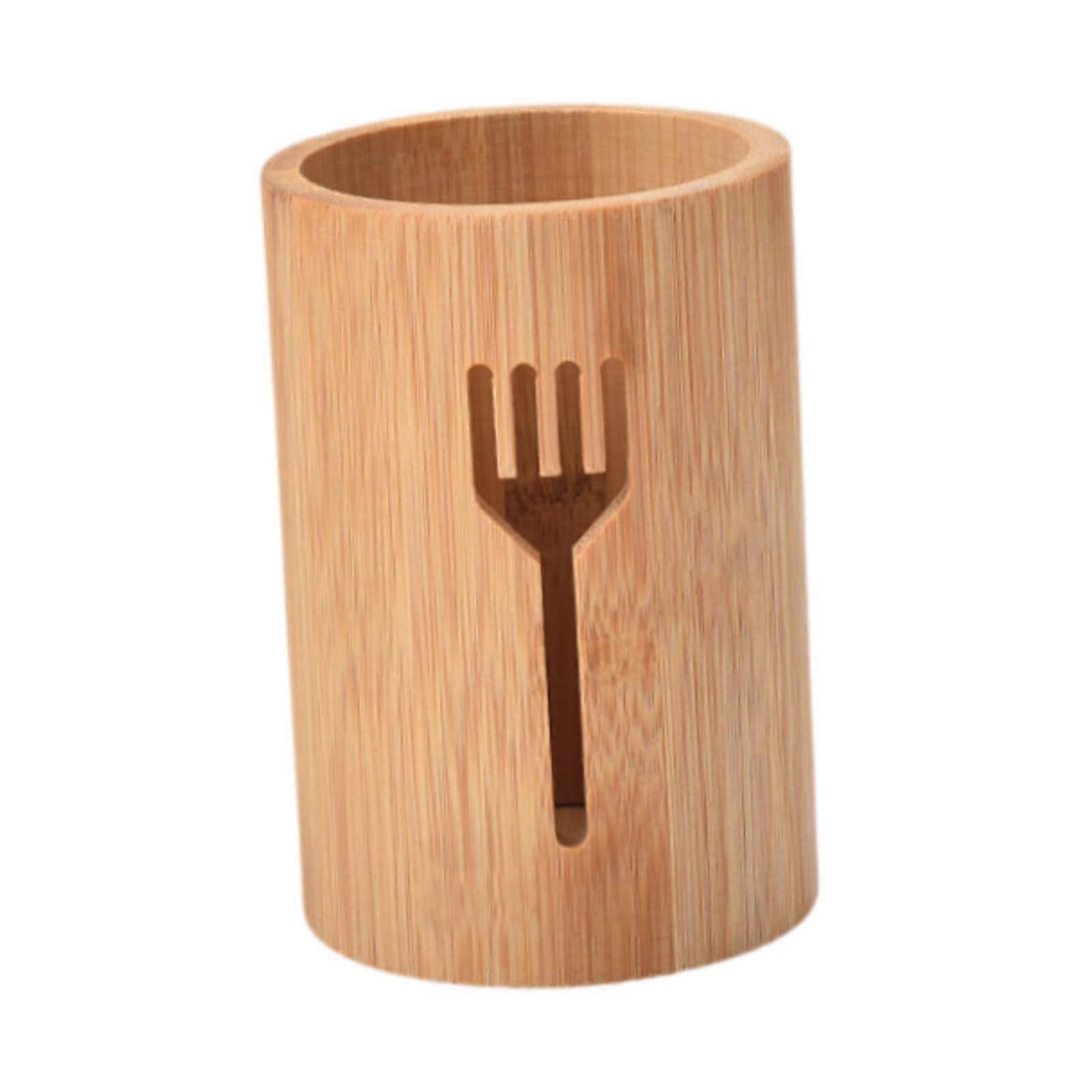 Bamboo Utensil Holder Rustic Silverware Organizer for Kitchen Countertop Dining Table Storage