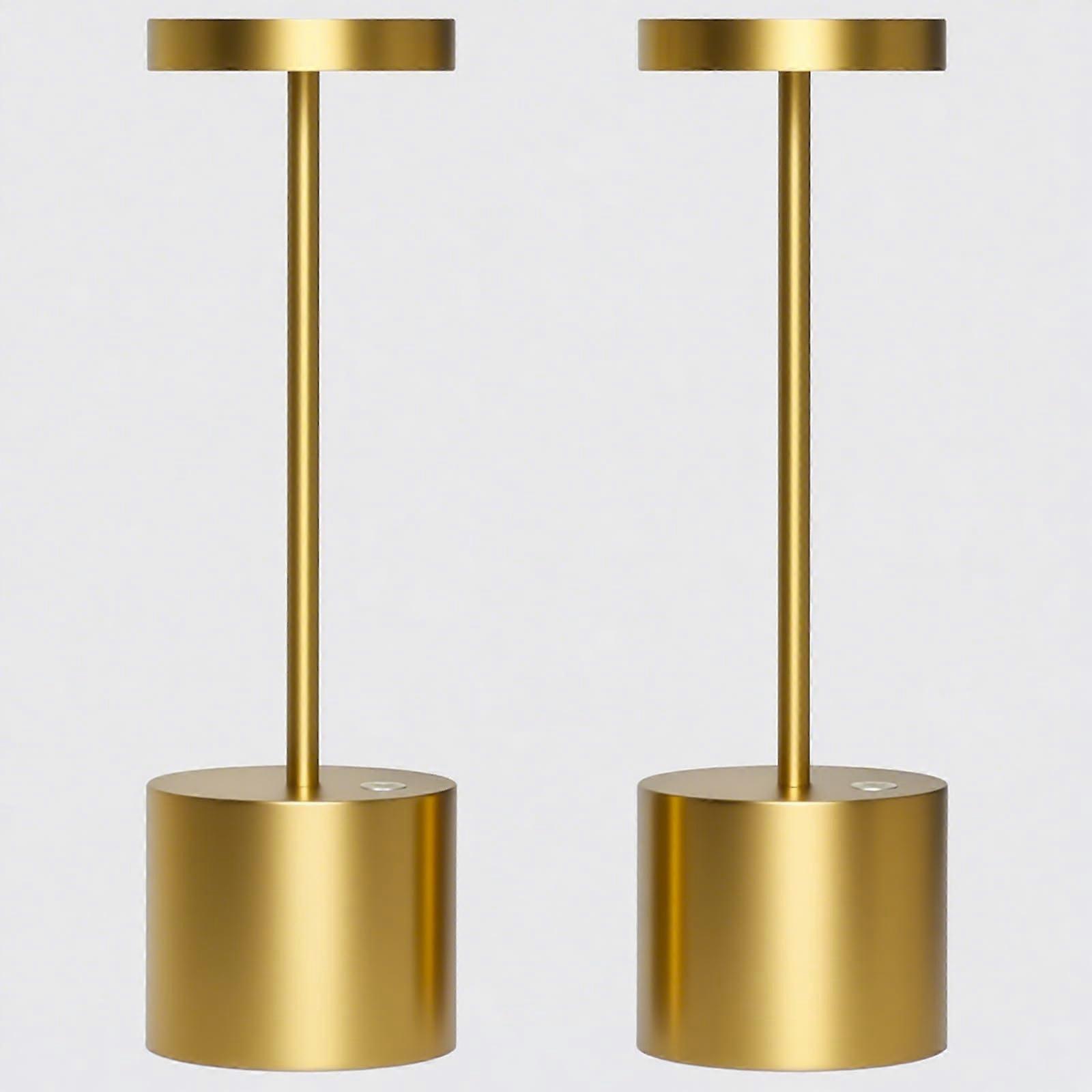 2 Pack Cordless Rechargeable Table Lamp with 3 Color Modes, IP54 Waterproof LED Light, Glossy Gold