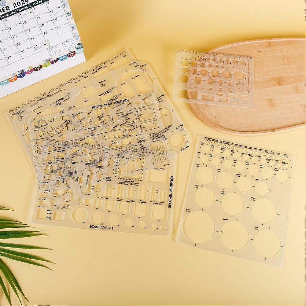 6pcs Circle Template for Drafting, Geometric Shape Stencils Circle Square Measuring Ruler for Building Formwork Drawing