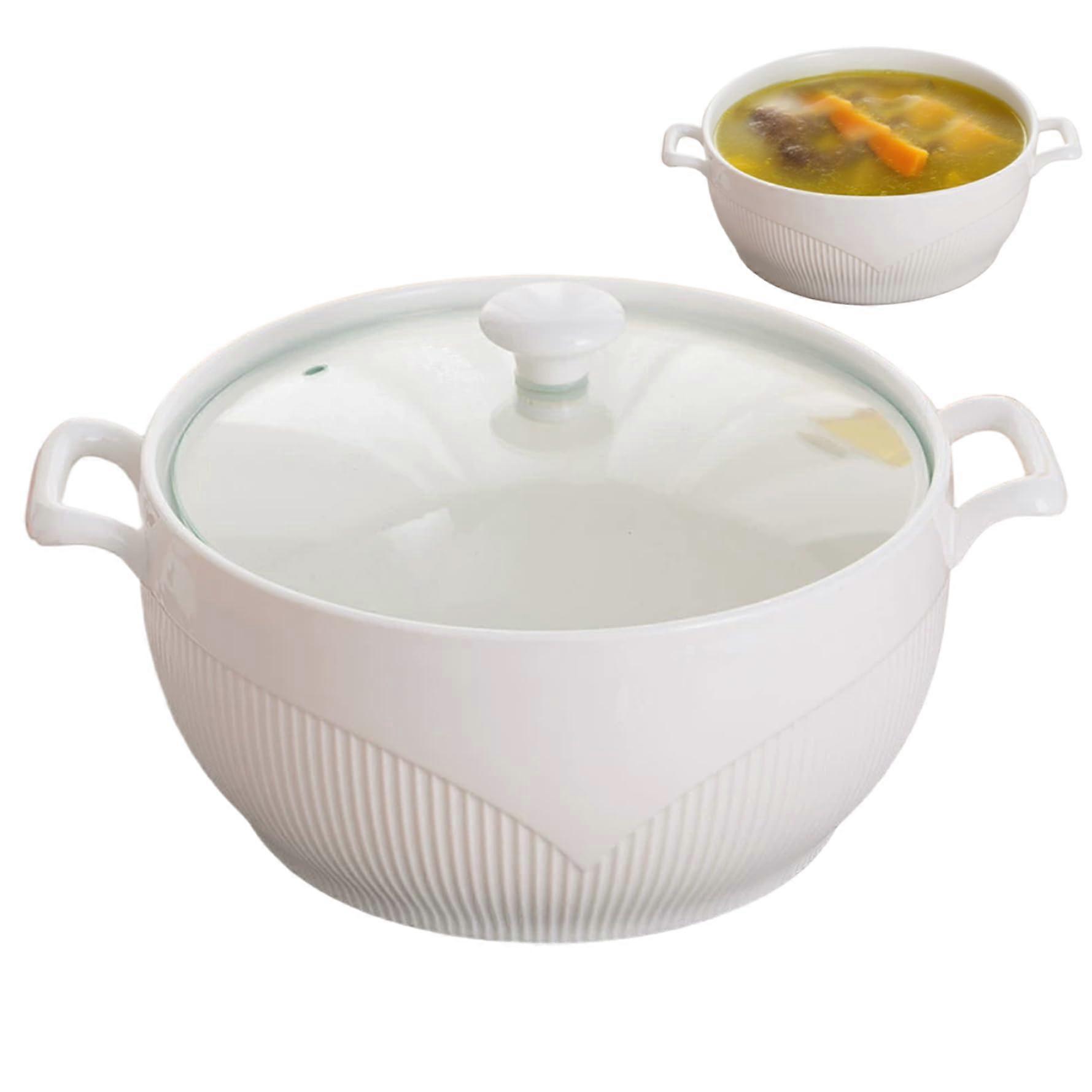 Large 2600ml Ceramic Soup Tureen with Lid and Handles, Microwave Safe Serving Bowl for Family Dinners