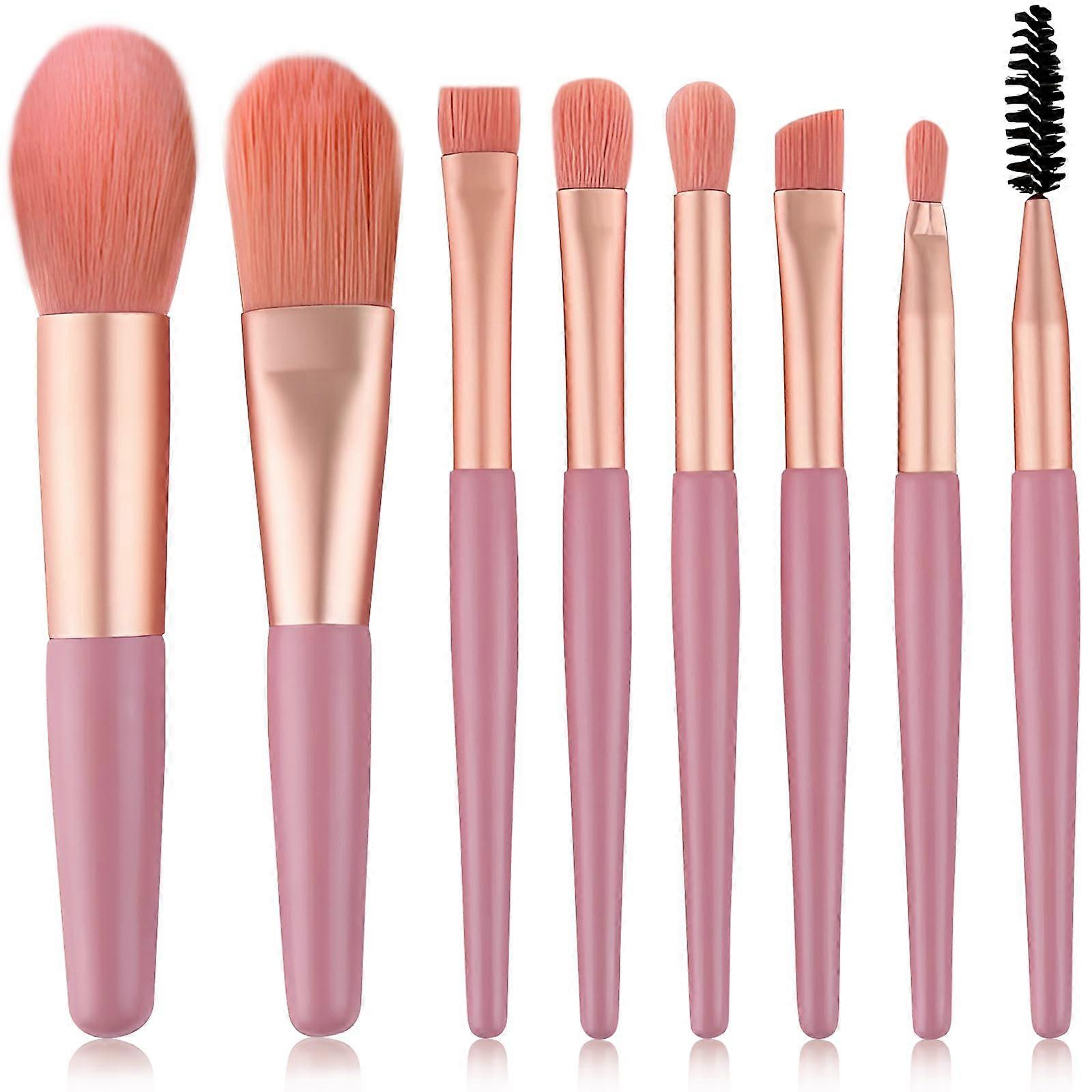 8 Piece Makeup Brush Set with Soft Synthetic Bristles for Flawless Application, Candy Pink Handles