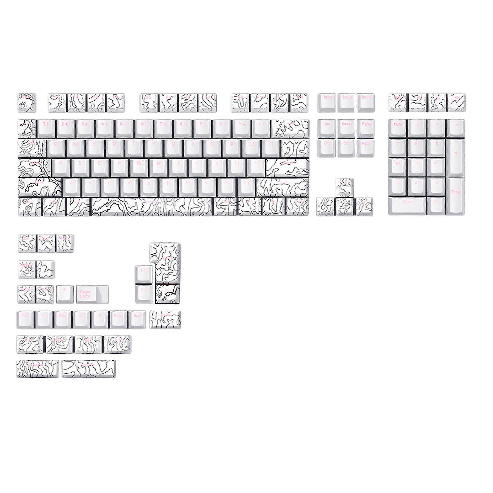 135 Keys Altitude Line PBT Keycaps Double Shot Backlit 5Sides Dye Sublimation For Mechanical Keyboard Keycap Set  White