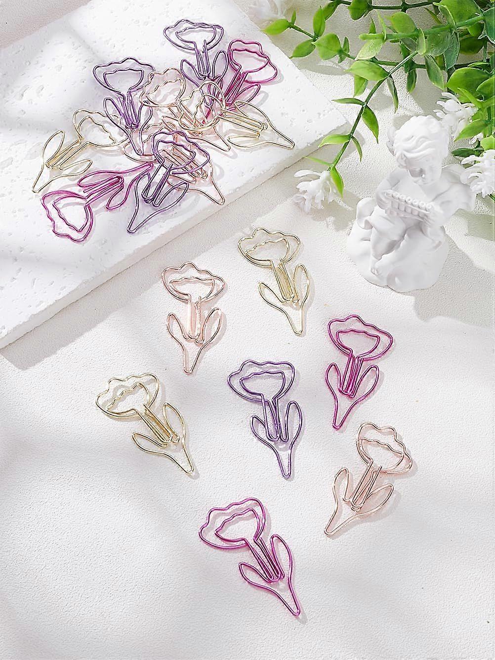 16Pcs 4 Colors Flower Shape Paper Clips Cute Paperclips Funny Bookmark Marking Planner Clips Not Tear Scratch Pages Page Markers for Office School Doc