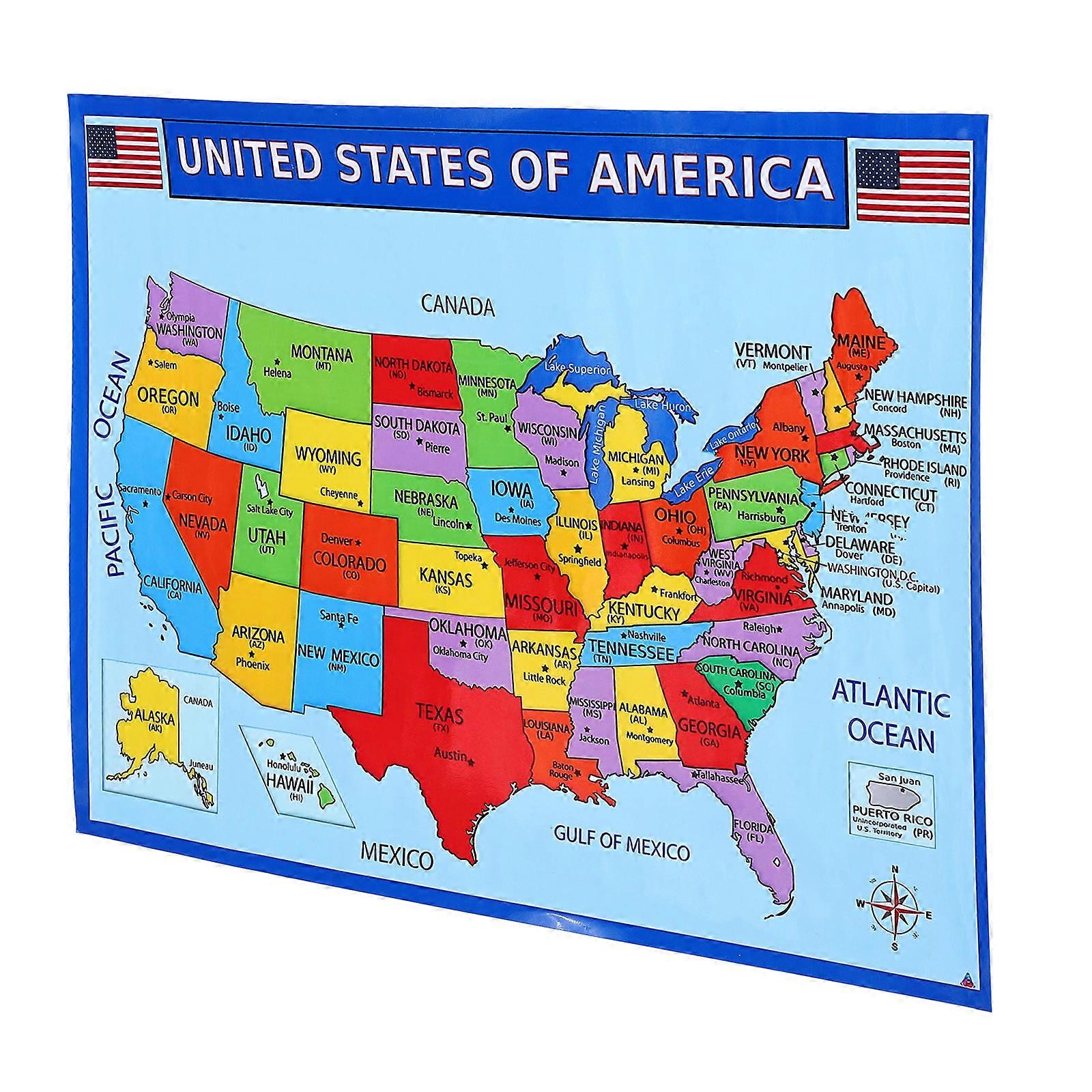 America Map Geography Map for Learning 2Pcs Educational Wall Poster
