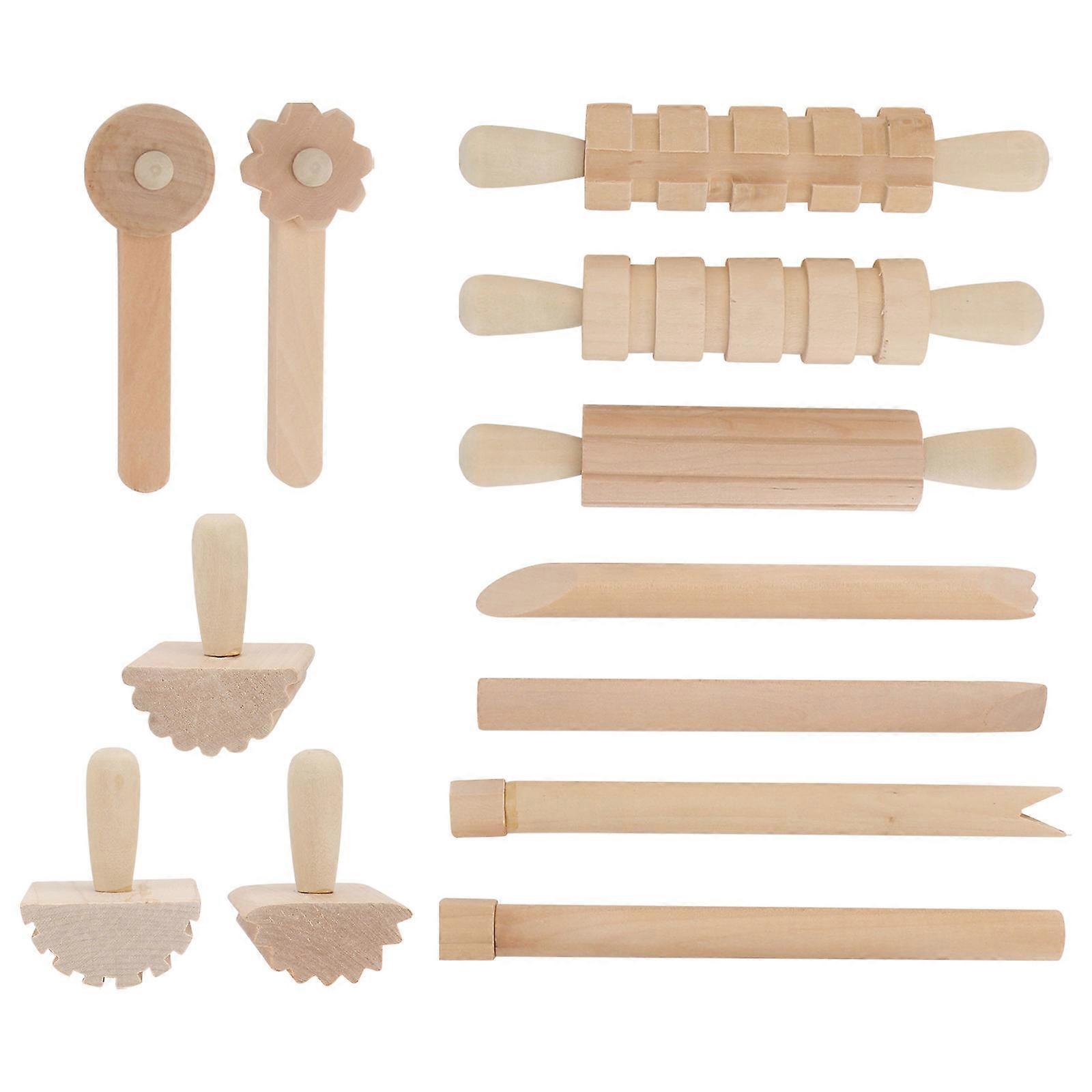 Pottery Clay Tools Wooden Tool for DIY 4Sets Beige Material
