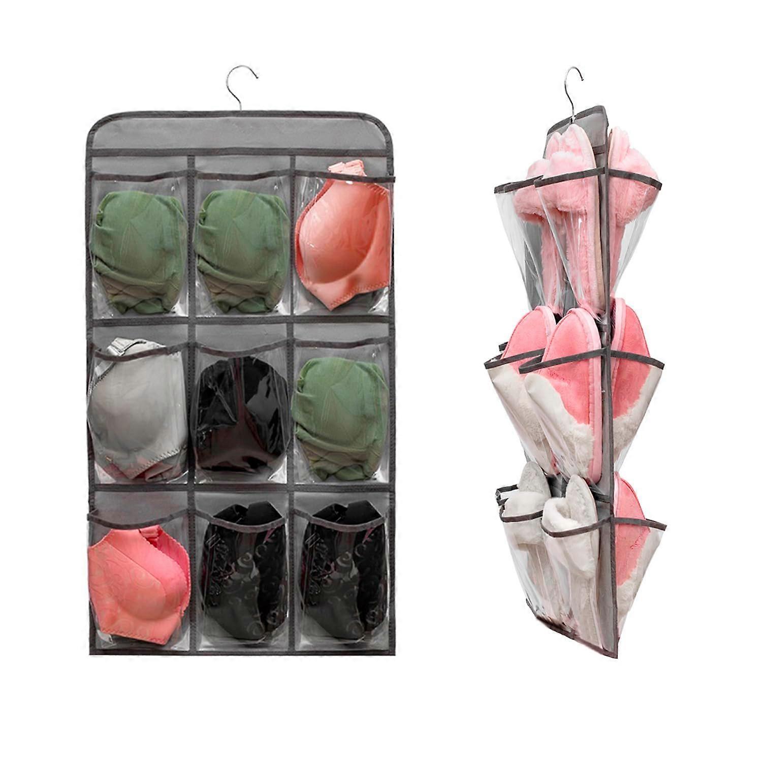 Dual Sided Hanging Shoe Organizer with 18 Clear Pockets and 360° Rotating Hanger for Closet