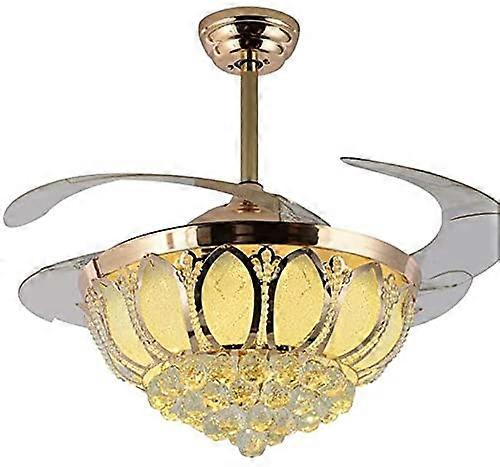 Ceiling Fan Chandelier with Crystal Glass Lampshade, Gold Finish, Remote, Reversible Airflow, 36in