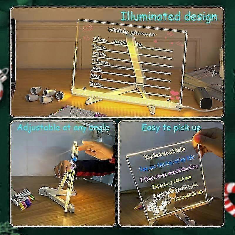 LED Note Board with Colors, Light Up Acrylic Message Board, Led Drawing Board, Illuminated Acrylic Notepad with Adjustable Stand and Pens