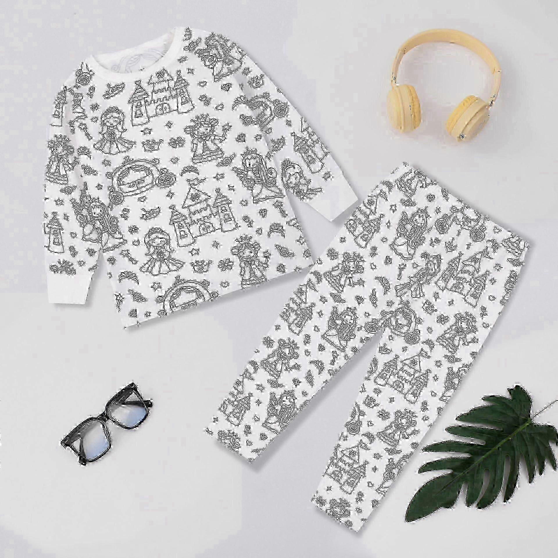 Gör-det-själv Graffiti Pyjamas Set för Barn, Färglägg Dina Egna Sovkläder för Pojkar & Flickor