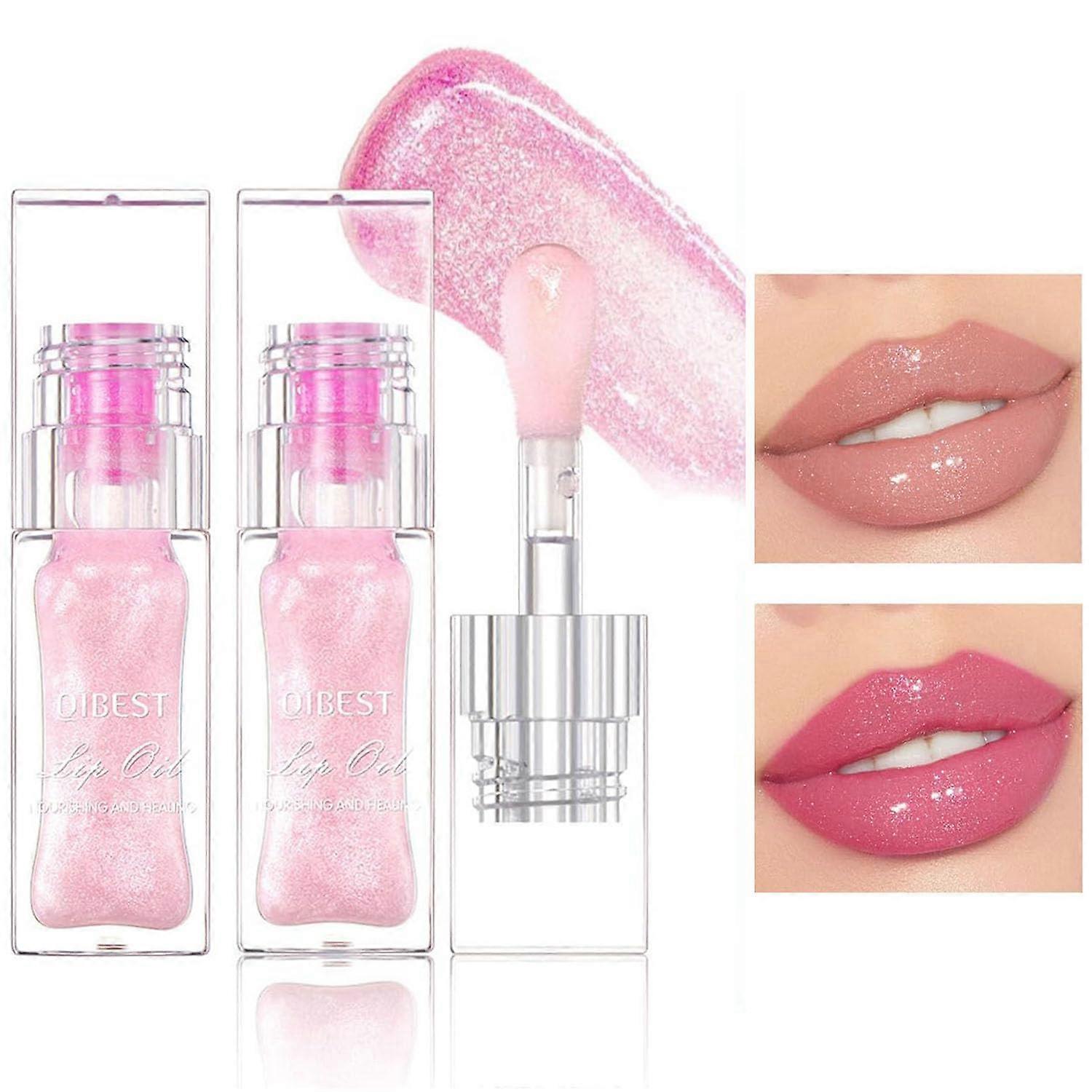 Color Changing Lip Oil V2, Temperature Activated Plumping Lip Gloss with Big Brush, NonSticky Pink Moisturizing Primer