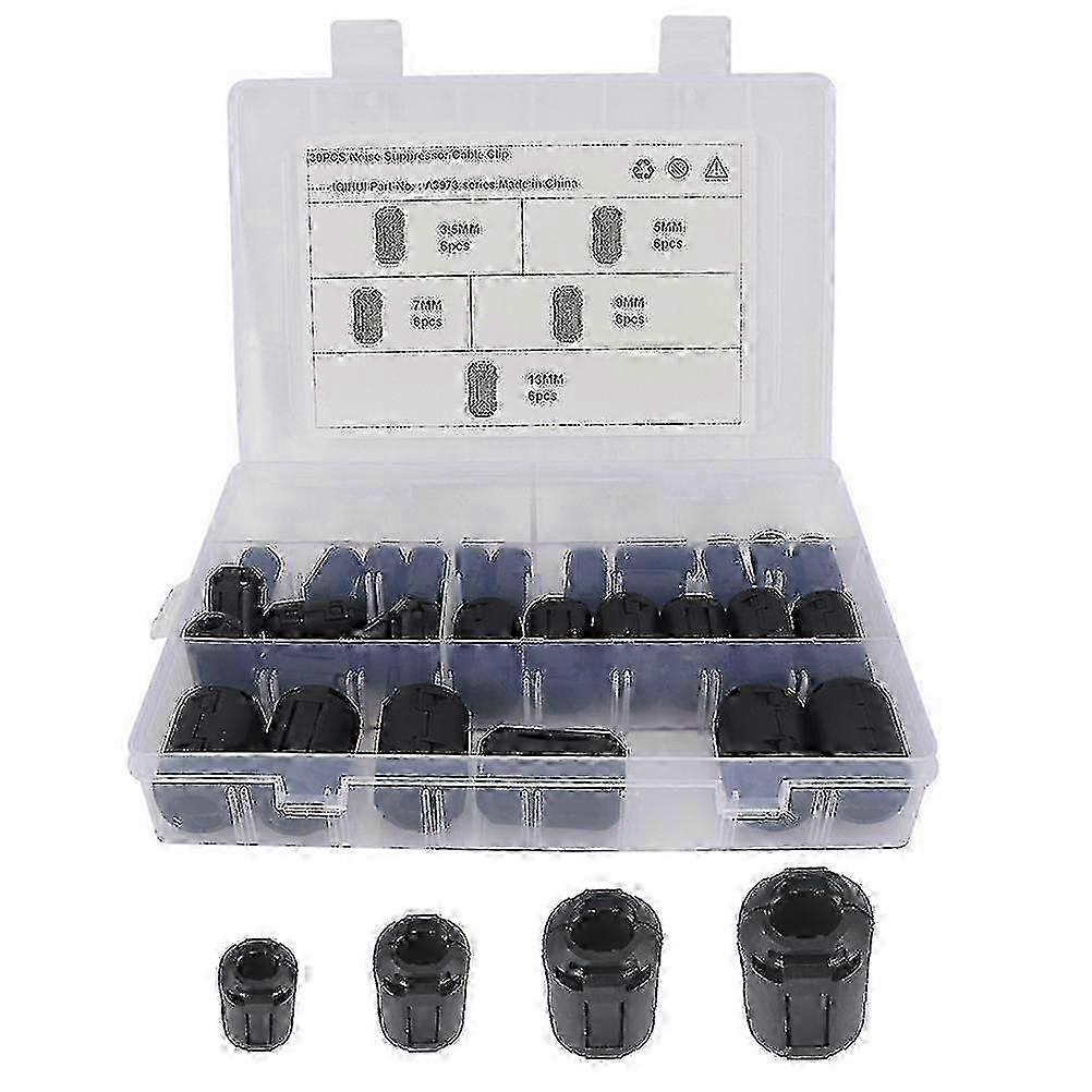 30 Pcs Ferrite Core Cable Ring Choke Noise Suppressor Filter para cable de alimentación