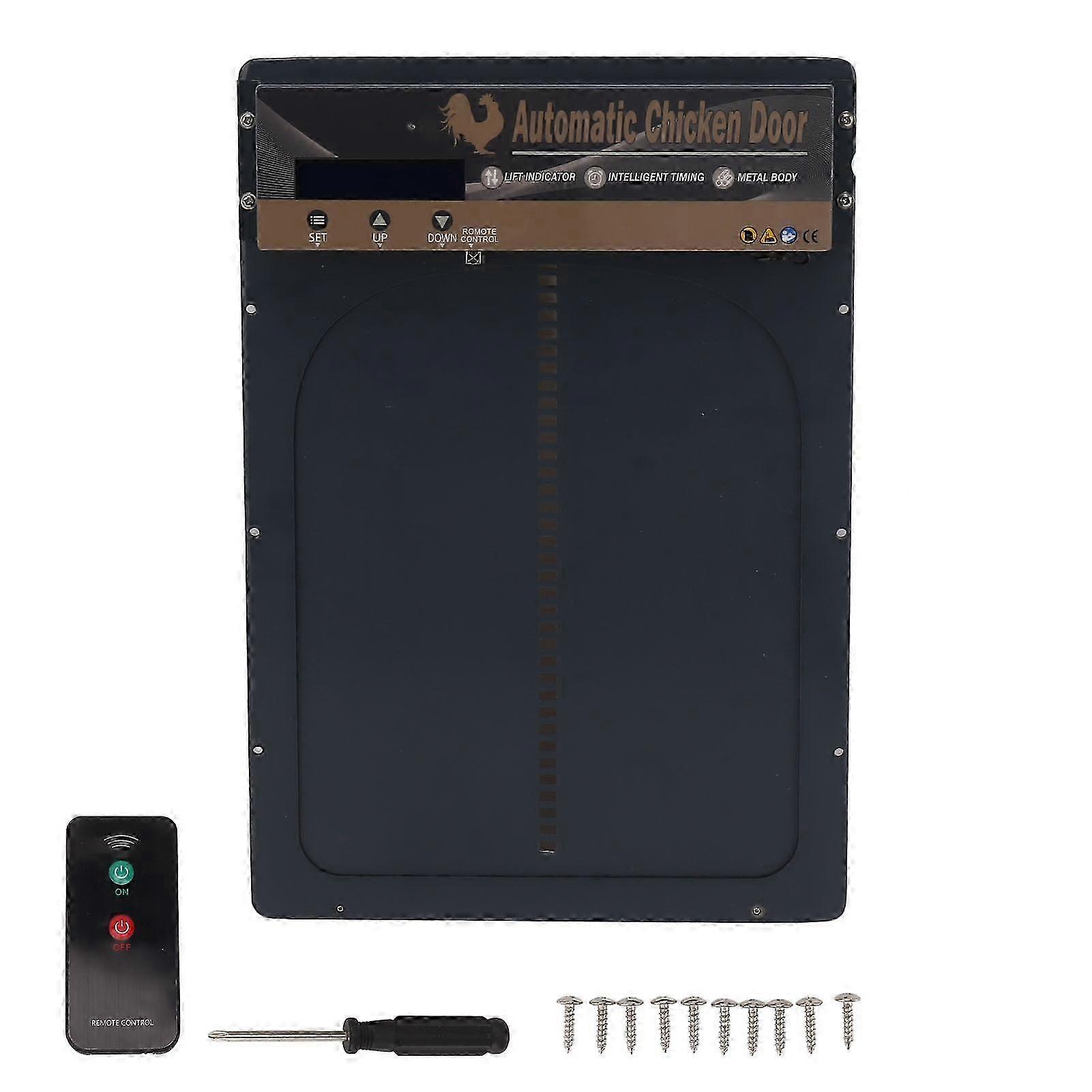 Programmable Chicken Coop Door 16m with Light Sensor and Remote Control Battery Powered LED Display for Farm Security 25-26