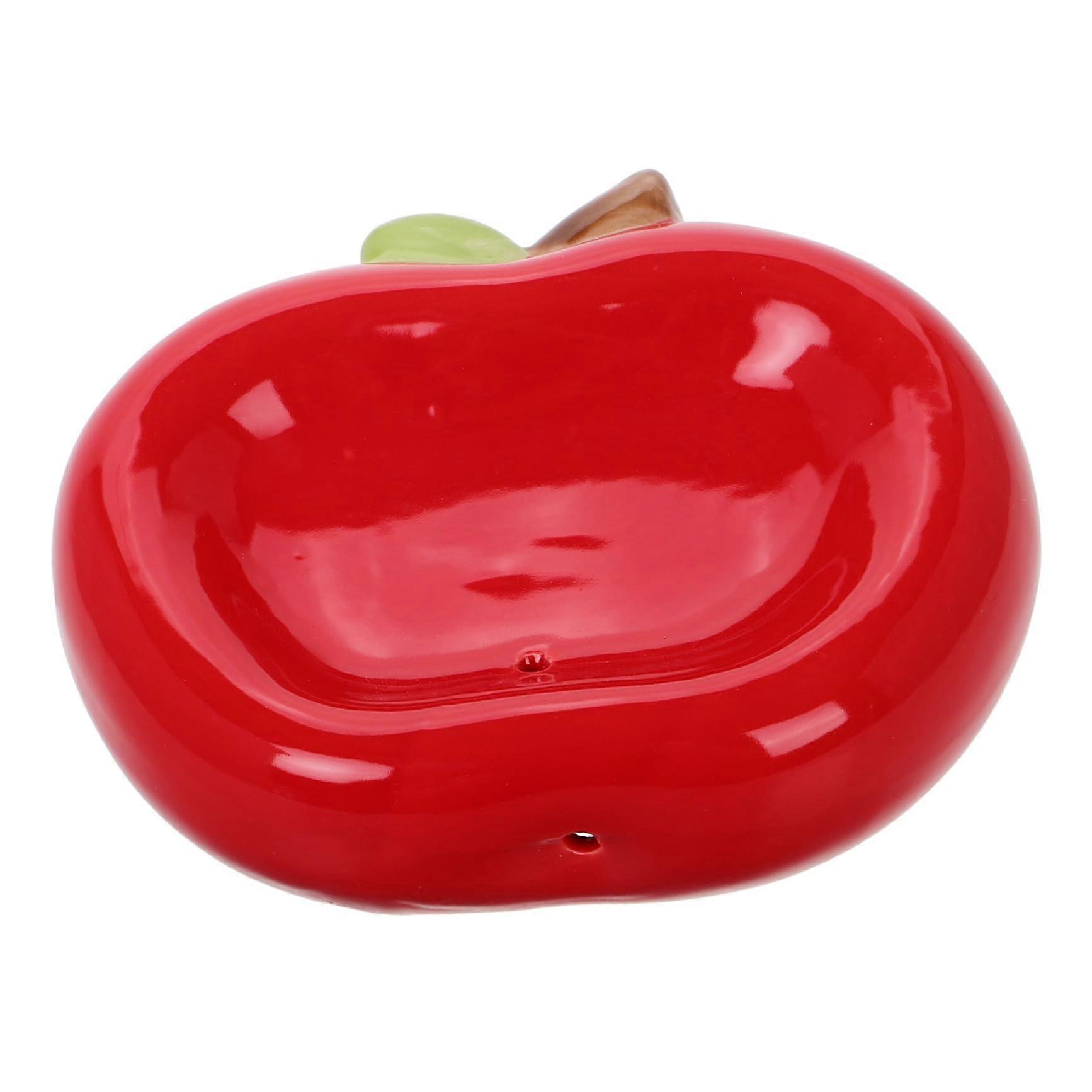 Apple Shaped Ceramic Soap Dish with Drainage for Bathroom Vanity and Kitchen Sink Storage