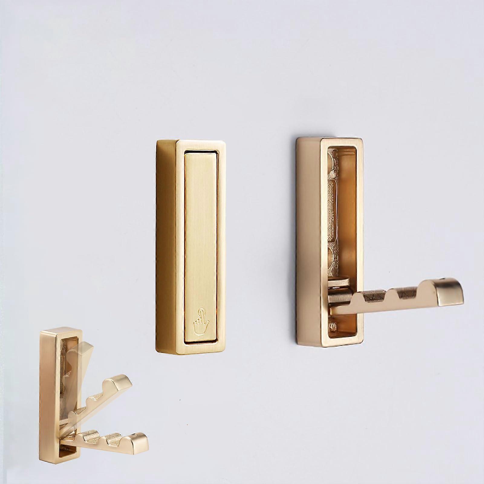 Folding Wall Hooks Brushed Gold Heavy Duty Space Saving for Bathroom Kitchen 2 Pack