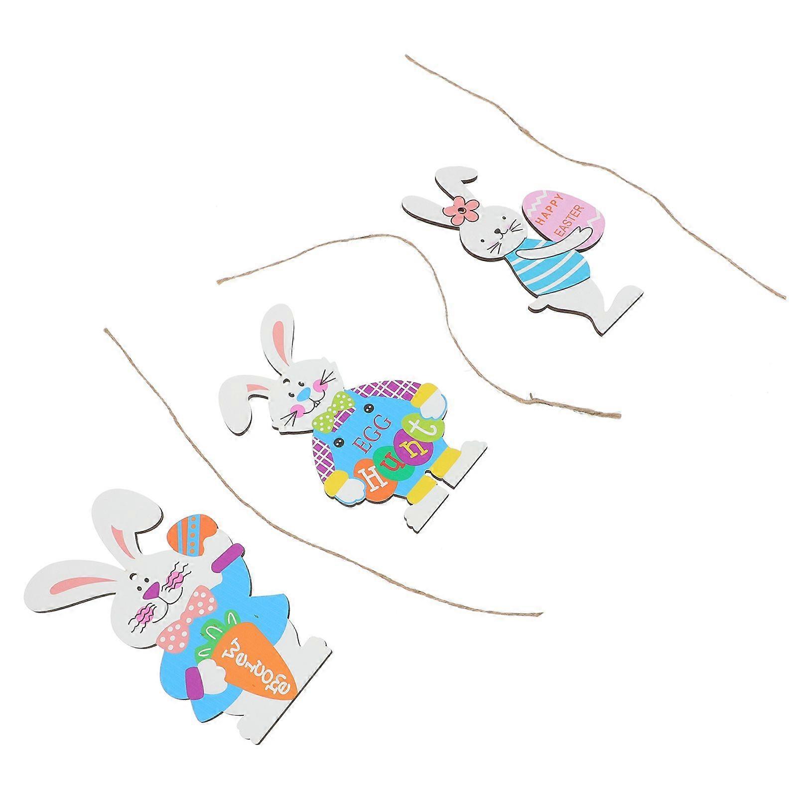 3pcs Easter Rabbit-shaped Pendants Wooden Rabbit Hanging Decor Easter Party Decor