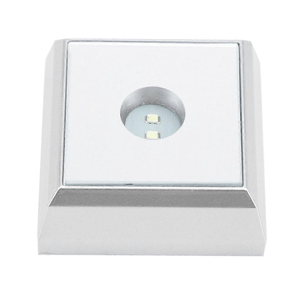 Square LED Lamp Base, Crystal Acrylic Statue Display Stand, Silver (White Light)