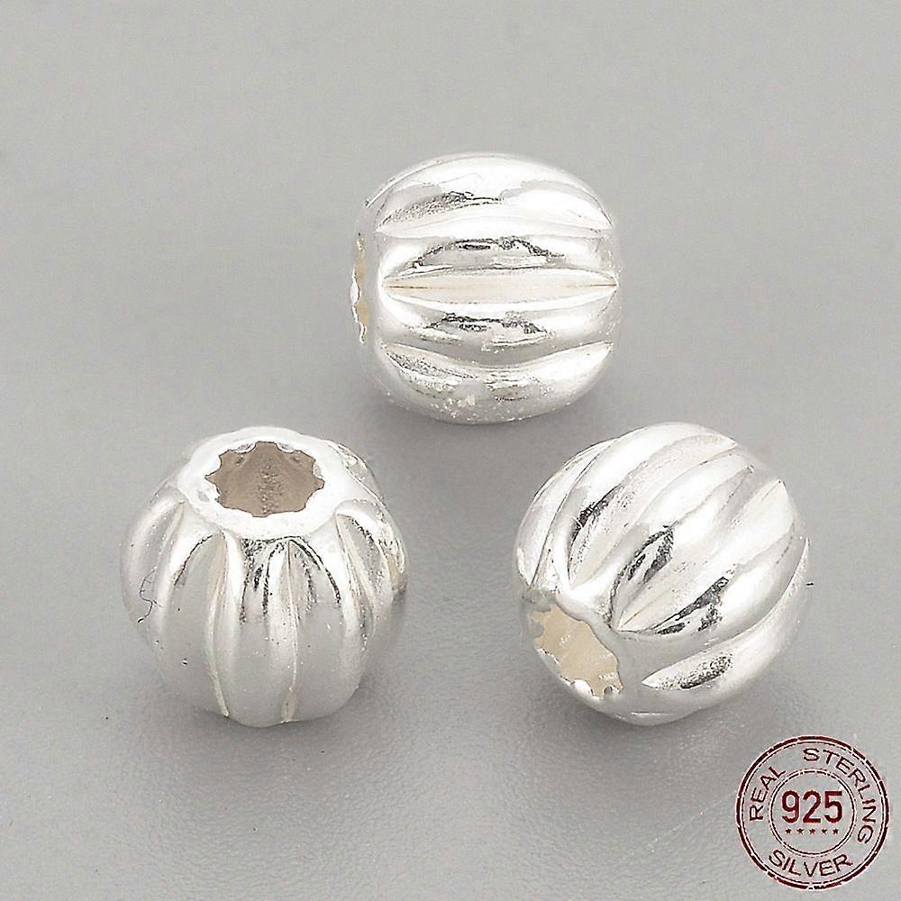 925 Sterling Silver Corrugated Beads Round Silver 3x2.5mm Hole: 1mm