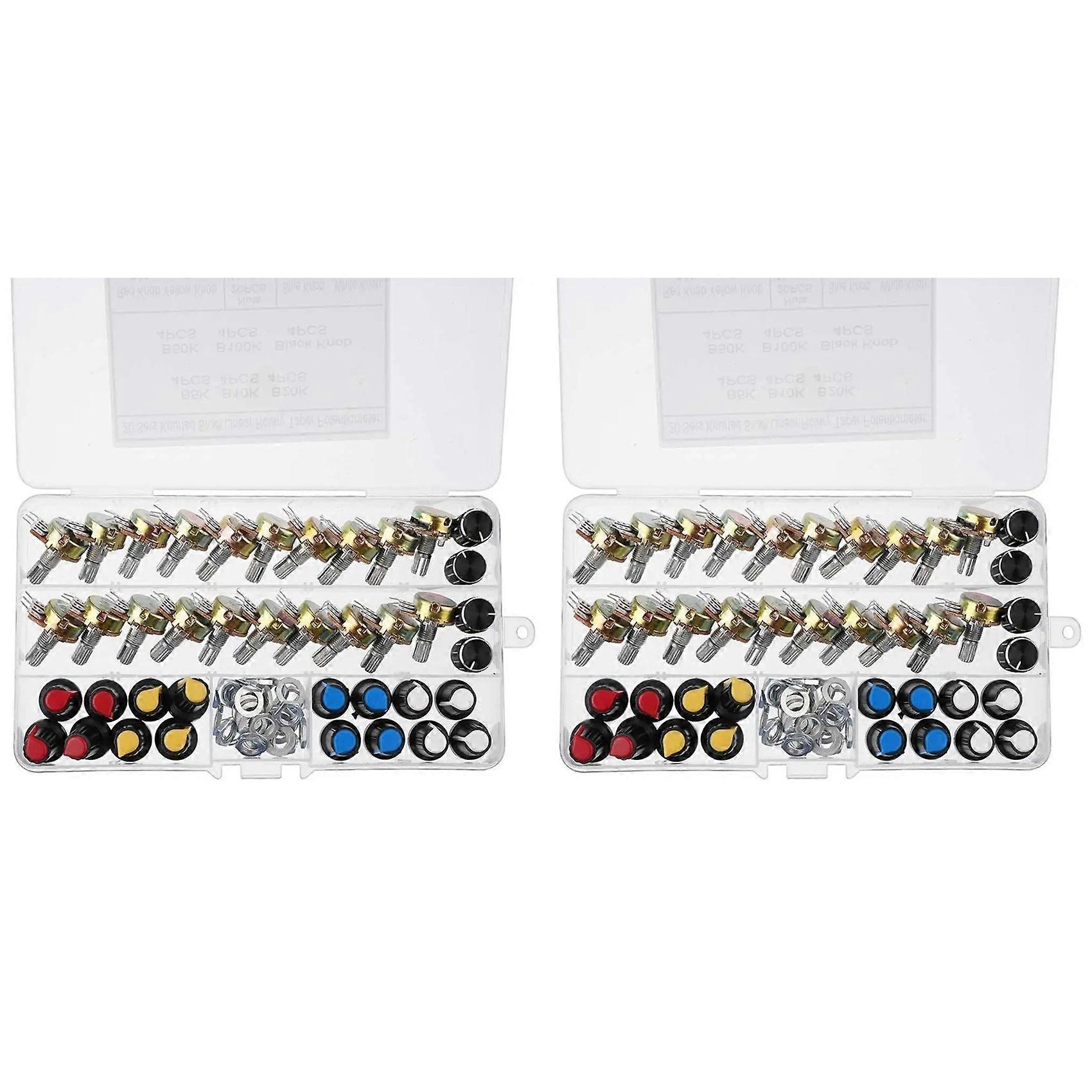 40PCS Potentiometer Kit with Knobs B5K 10K 20K 50K 100K Single Shaft 15MM Potentiometer Switch