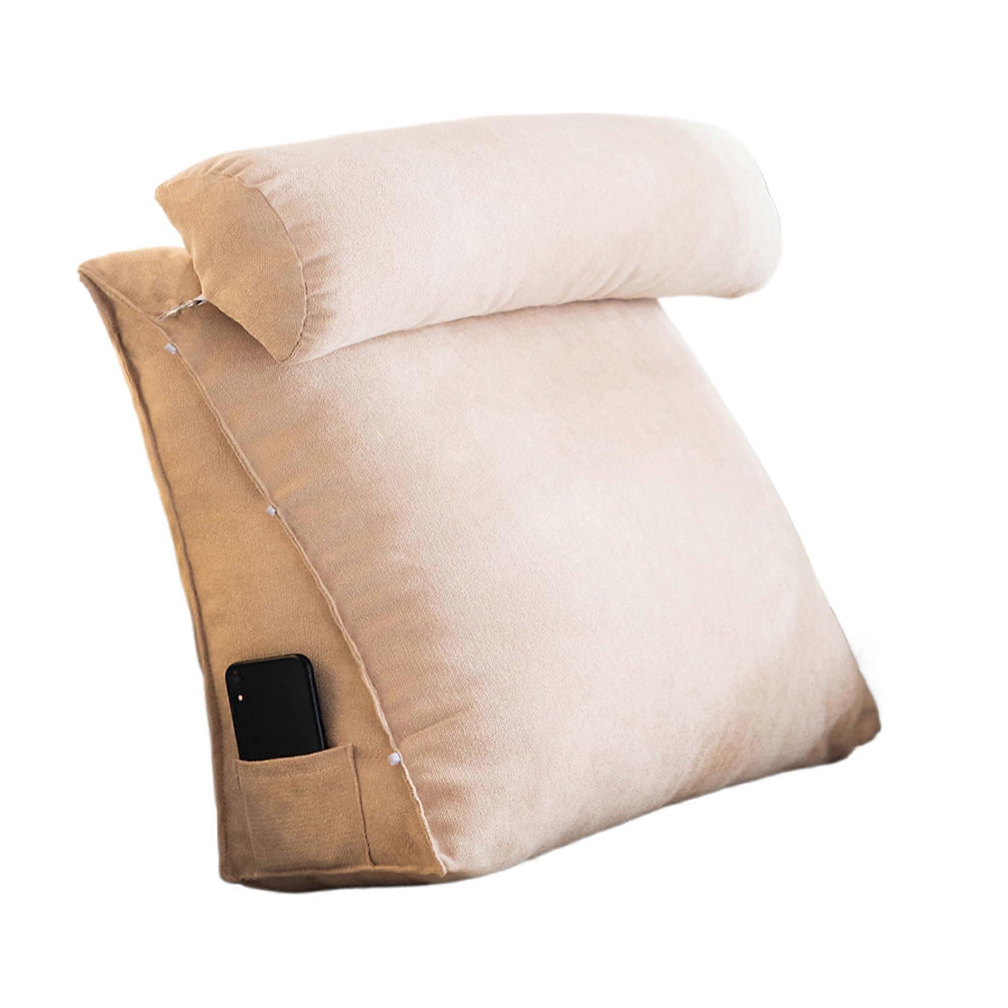 Reading Pillow with Lumbar Support, Ergonomic Triangular Backrest, Adjustable Bolster, White Small