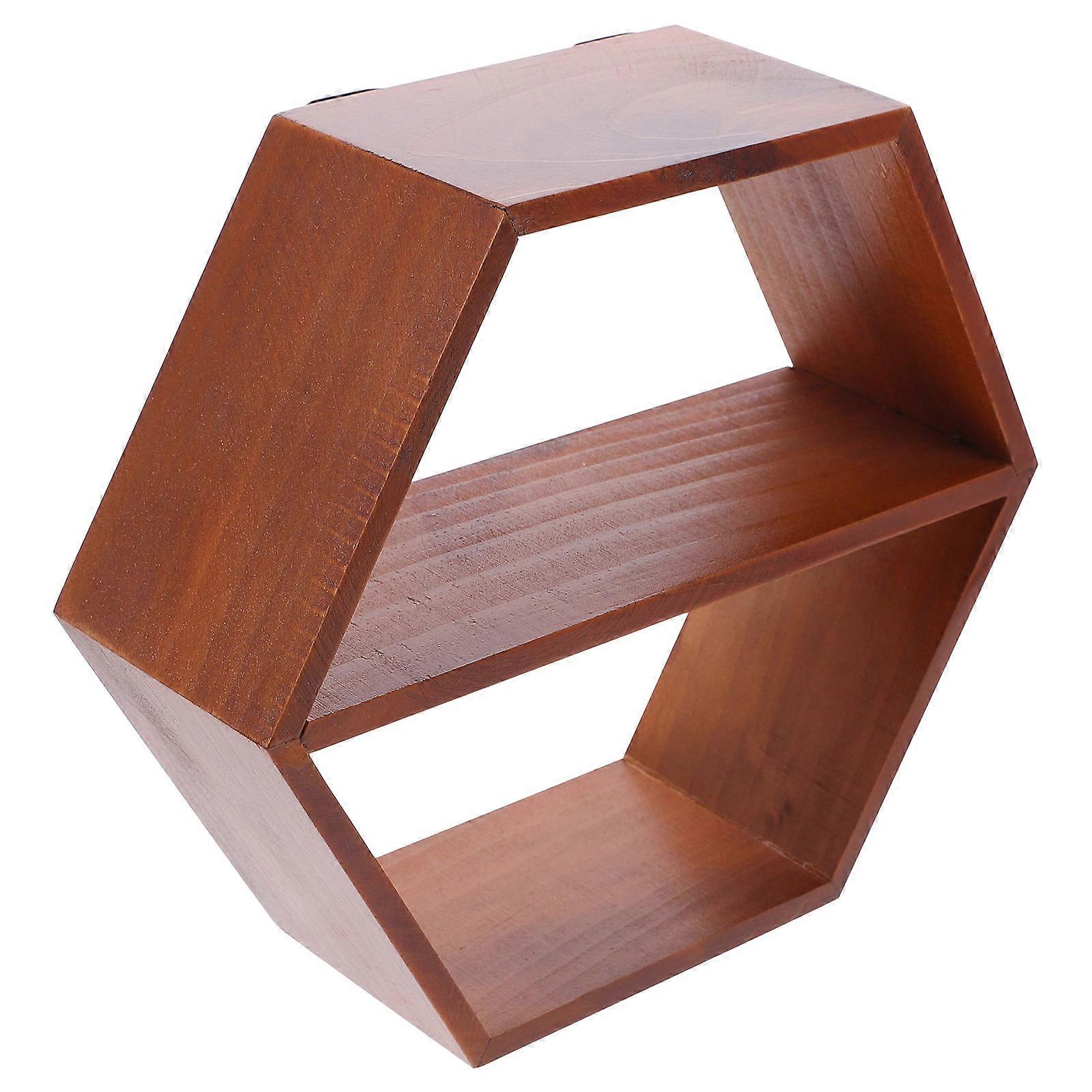 Wall-Mounted Rack Hexagonal Wood Storage Holder for Storage Use 1Pcs Brown