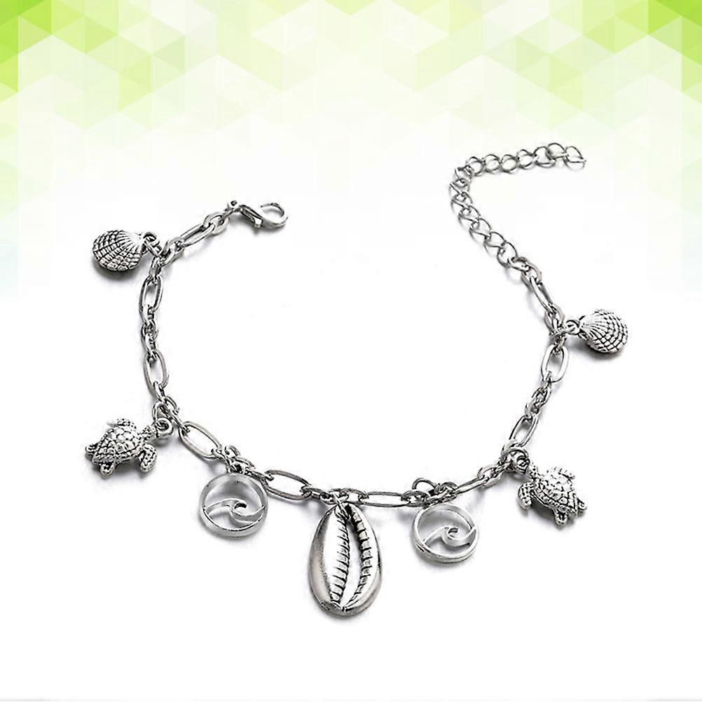 Pulseira de tornozelo prateada para decoração com extensor e pingentes (1 peça)