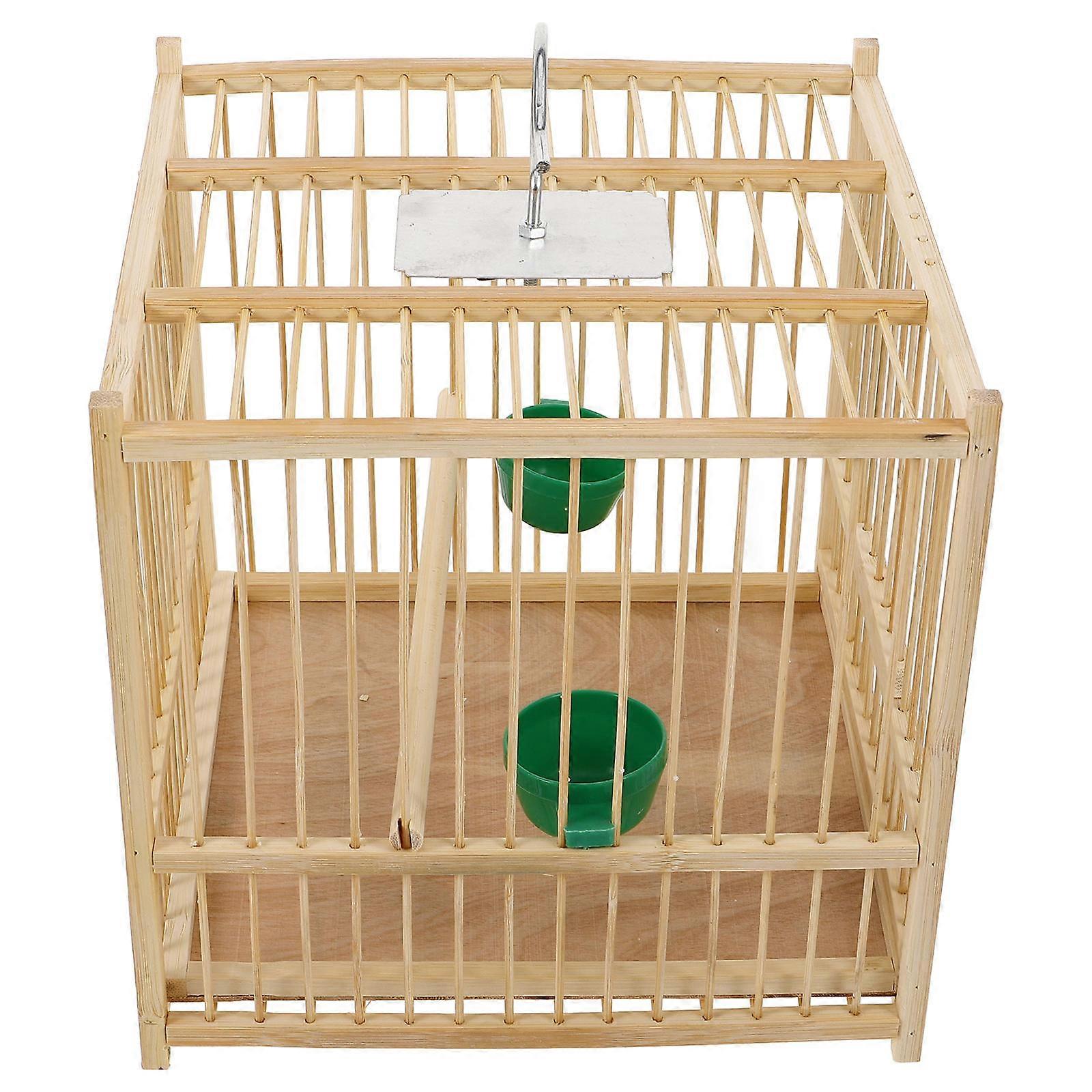Beige Bamboo Parrot Cage with Hanging Hook for Bird Keeping 2Sets