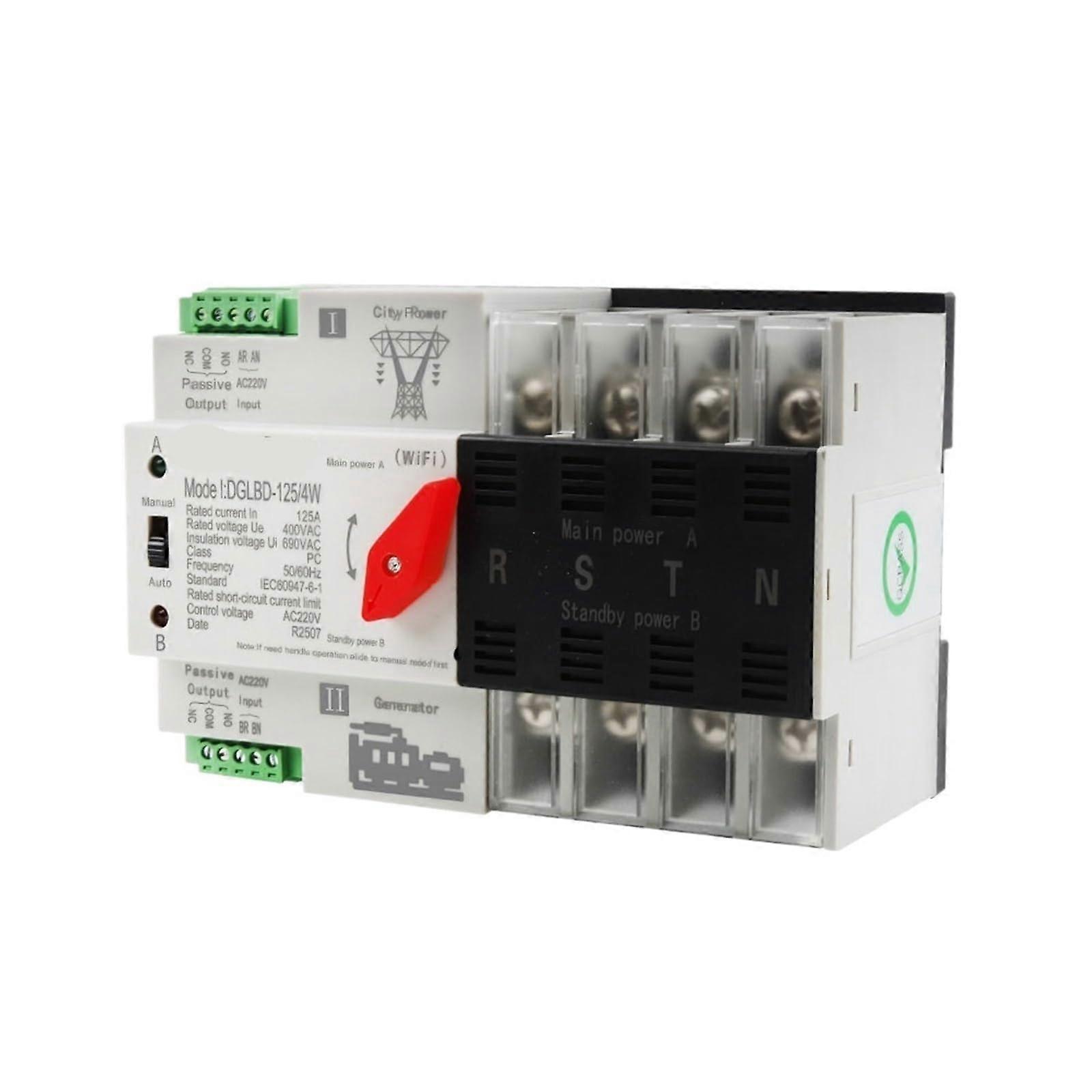 4P Automatic Transfer Switch 125A 220V Dual Power Priority Fast Switchover for Generator
