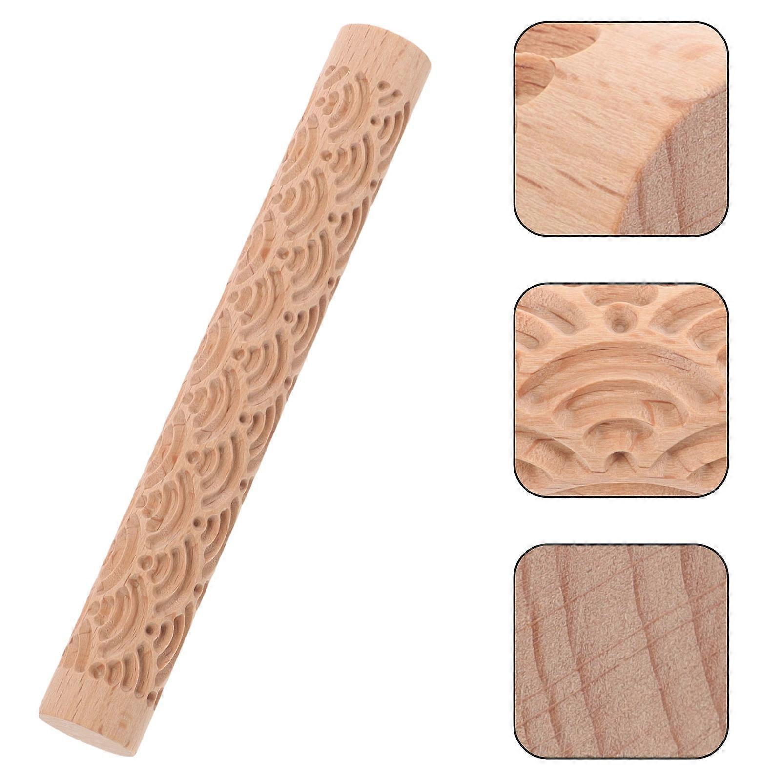 Wooden Clay Texture Roller for DIY Creative Embossed Rolling Pin Practical Kitchen Tool Assorted Color