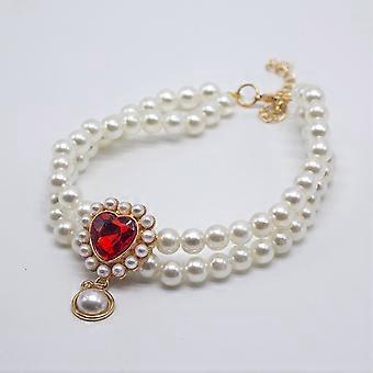 Parelhalsband voor honden, glinsterende strass steentjes kattenhalsband met diamanten en kristallen voor puppy's, kittens en andere huisdieren - Rood, M