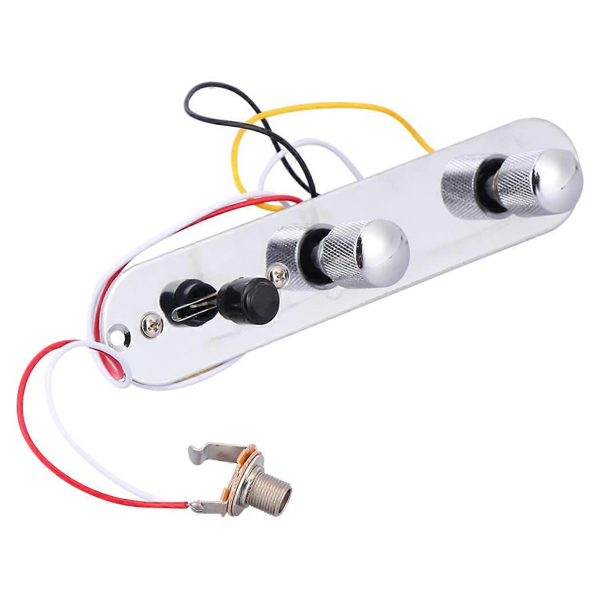 Chrome Guitar Control Plate with Knobs and Switch, Silver Electric Guitar Wiring Harness Set