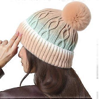 Gorro de invierno de punto cálido para mujer, forrado de felpa, grueso y suave, sin puños, color caqui, talla única.