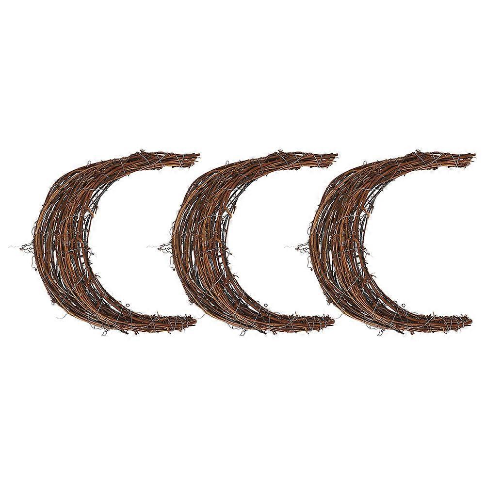 Brown Moon Shape Wreath Rattan Craft Frame for DIY Projects 3Pcs Set