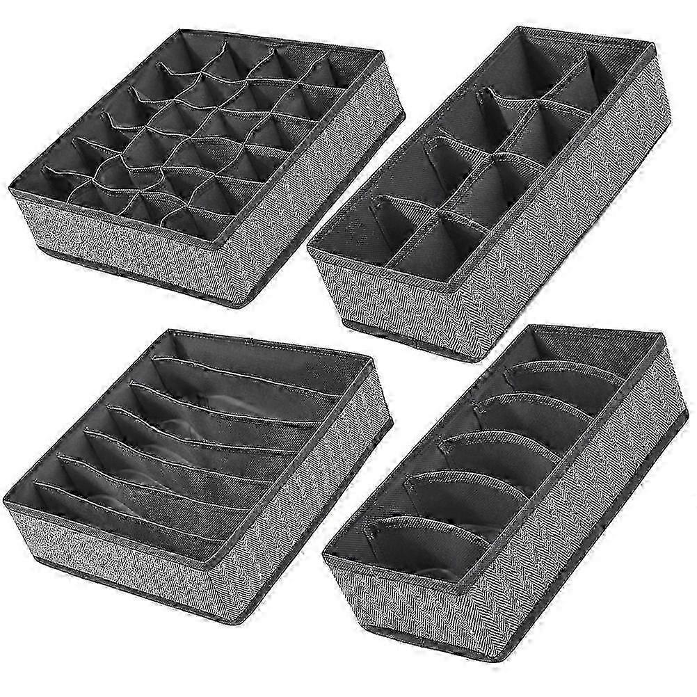 4Pcs Foldable Underwear Organizer Storage Boxes for Drawer Grey