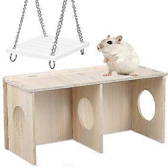 Hamsterhaus aus Holz mit Schaukelspielzeug für Kleintiere – Versteck