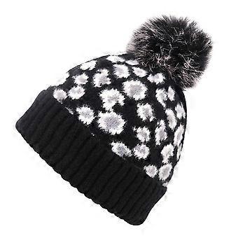 Fashionable Women's Winter Hat With Furry Pom Pom Suitable For Outdoor Winter Activities In Black 1Pack