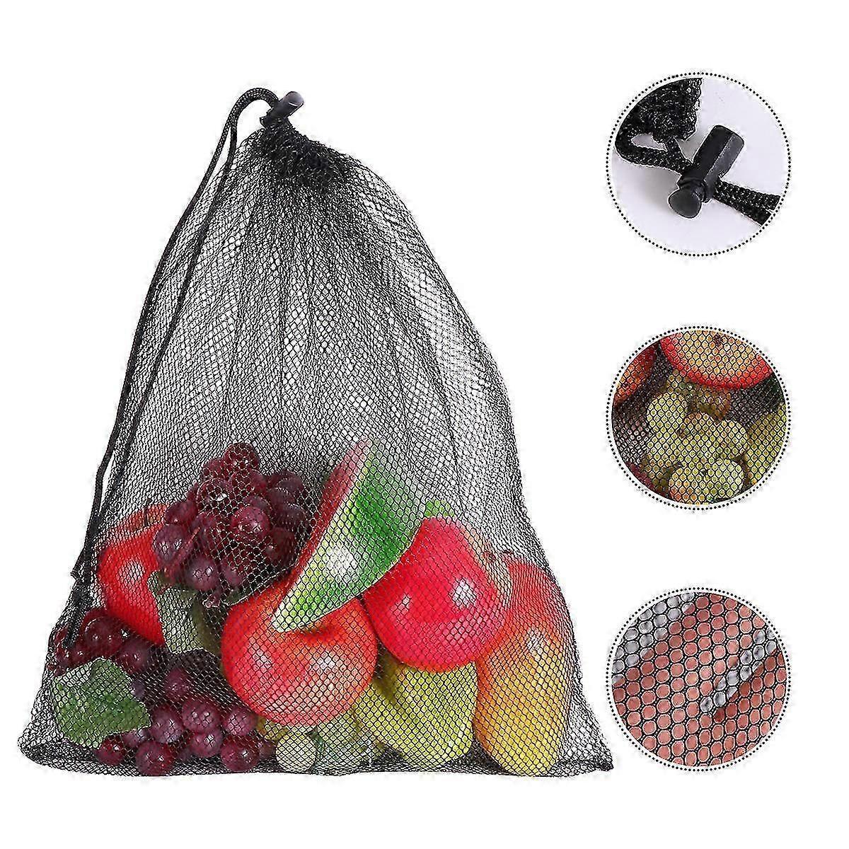 Polyester Mesh Drawstring Backpack - Reusable Shopping Bag, 6-Pack