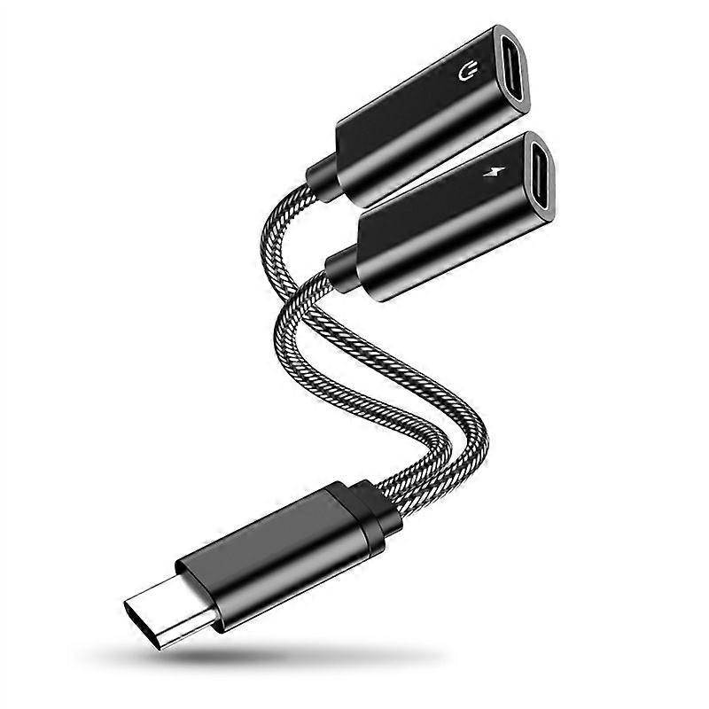 Dobbel type C-adapter type C til 3,5 mm hodetelefonadapter