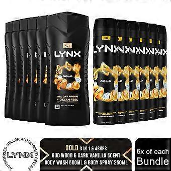Lynx Gold Shower Gel 500ml 6pk & Body Spray 250ml 6pk Bundle