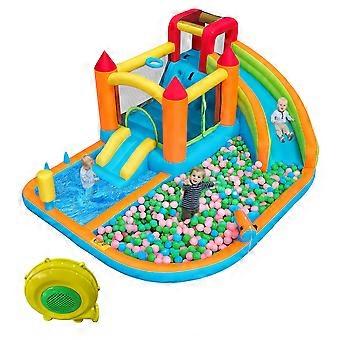 [Multifunctional Outdoor Inflatable Castle] With blower, water slide + trampoline + basketball hoop + water gun, 2 pool areas, 1 large and 1 small sli