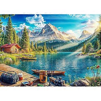 Jigsaw Puzzles for Adults Puzzle for Adults Puzzle-Idyllic Fishing Lake with Log Cabin SQZ1137