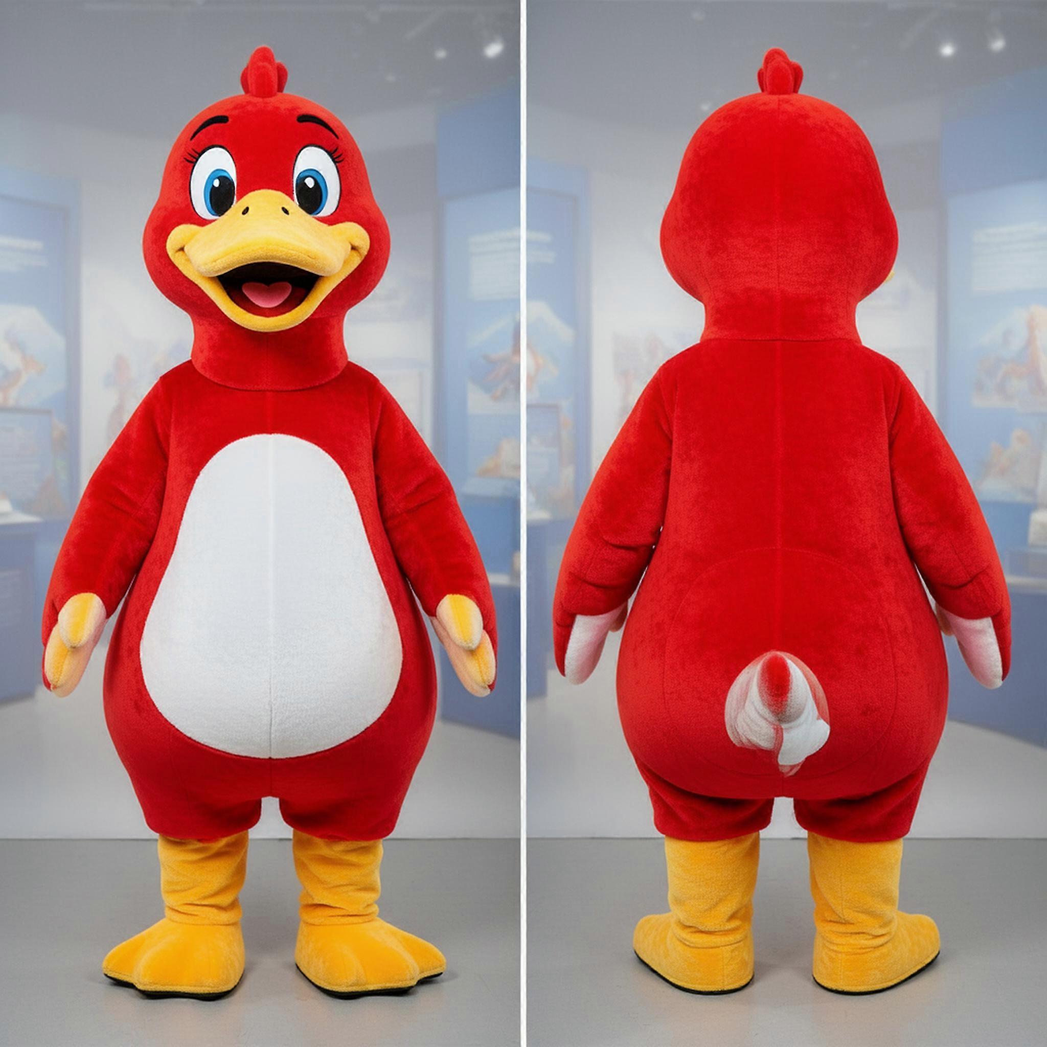 MASTICOT Red Fluffy Feathered Goose Mascot