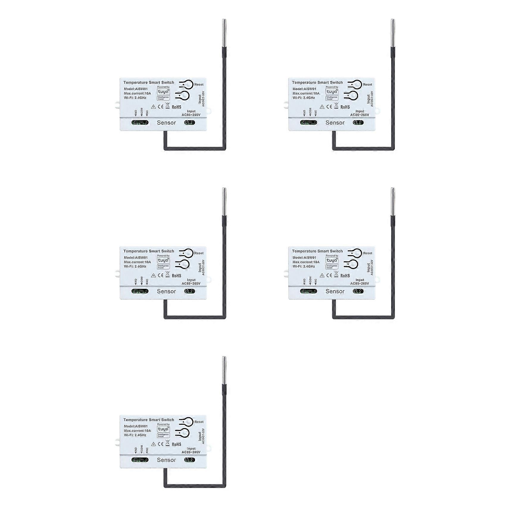 5X Tuya WiFi Temperature Switch Sensor 2.4G WiFi Temperature Switch Sensor Smart Switch with 1M Temperature Probe