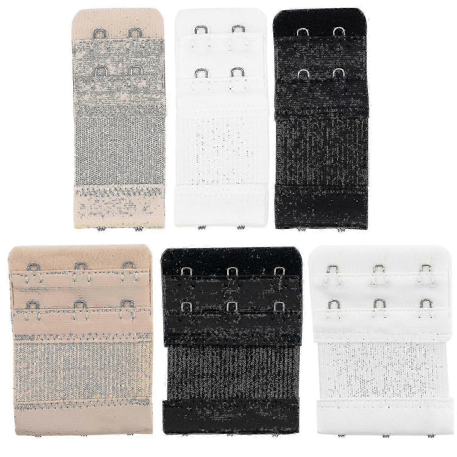 6pc Bra Extender Set 2 Hook And 3 Hook Extensions Black White Beige