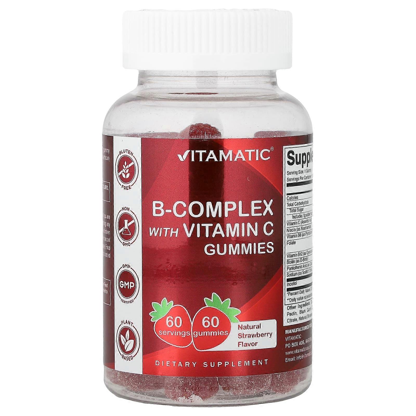 Vitamatic, B-Complex With Vitamin C Gummies, Strawberry, 60 Gummies