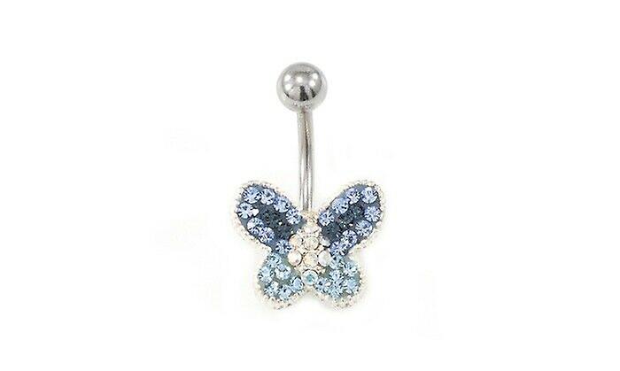 Butterfly design multiple blue cz gems belly button ring 14g
