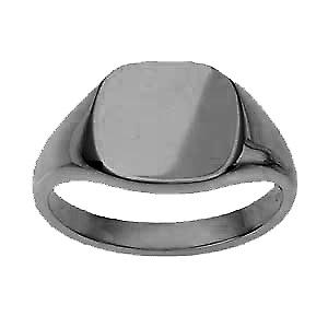 18ct White Gold 13x13mm solid plain cushion Signet Ring Size W