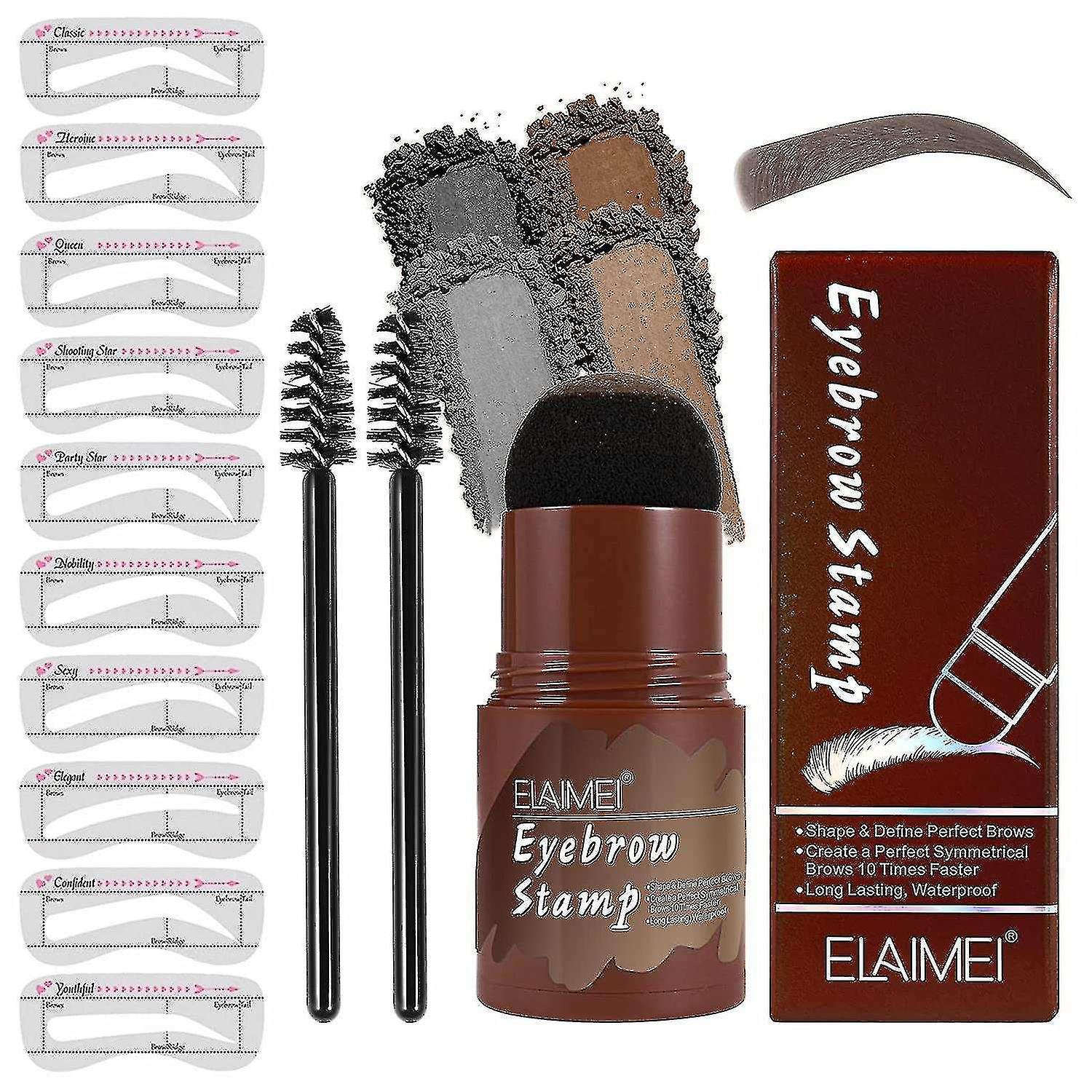 Eyebrow Stamp Stencil Kit Waterproof Eyebrow Stamper 2 Eyebrow Brushes & 10 Reusable Eyebrow Stencil