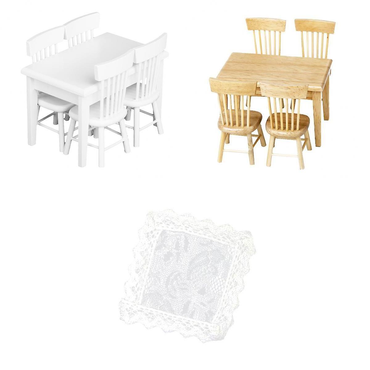 11pcs 1:12 Dollhouse Miniature Dining Table Chair Model Tablecloth Set