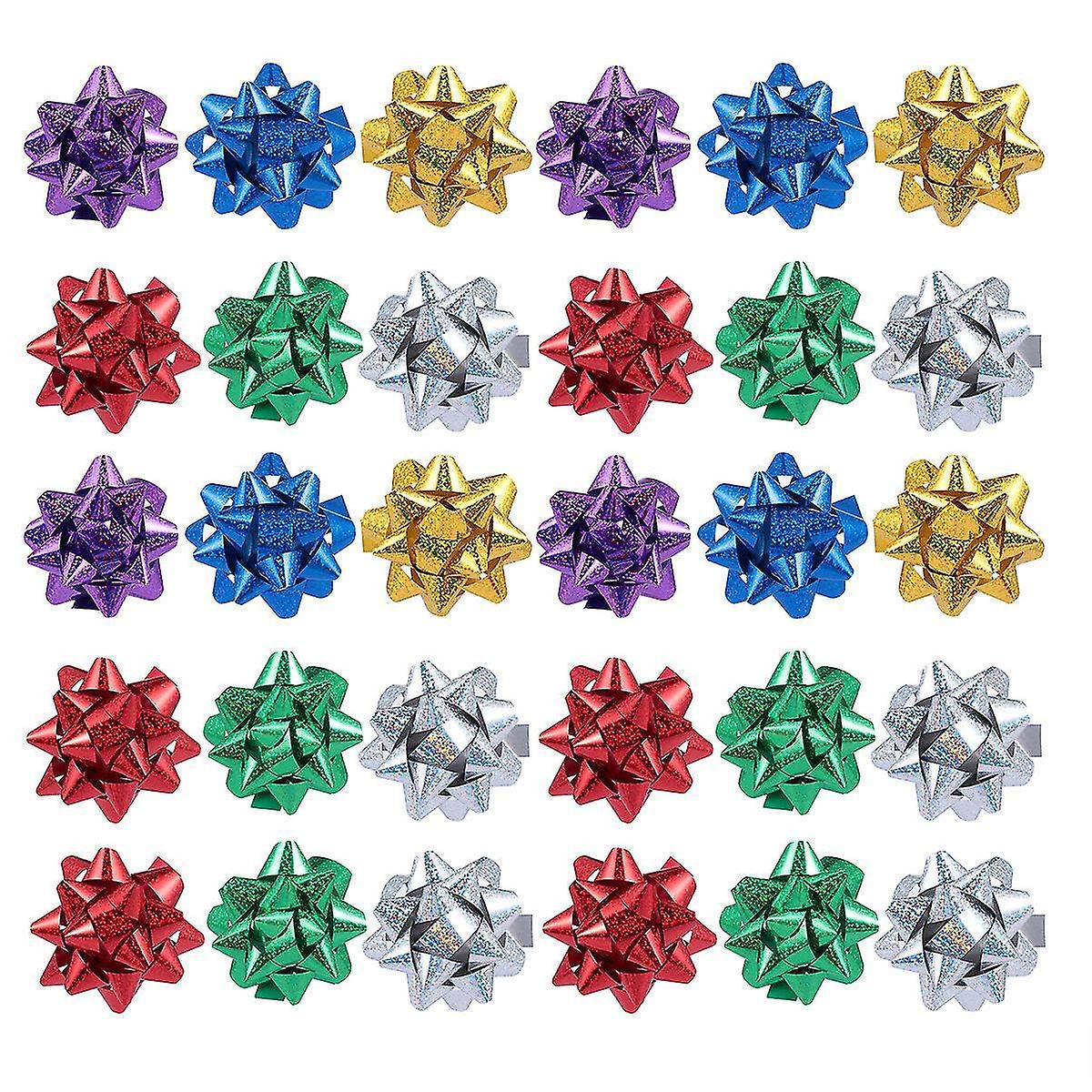 100pcs Reflective Gift Pull Bows Self Adhesive Gift Wrap Bows (mixed Color)