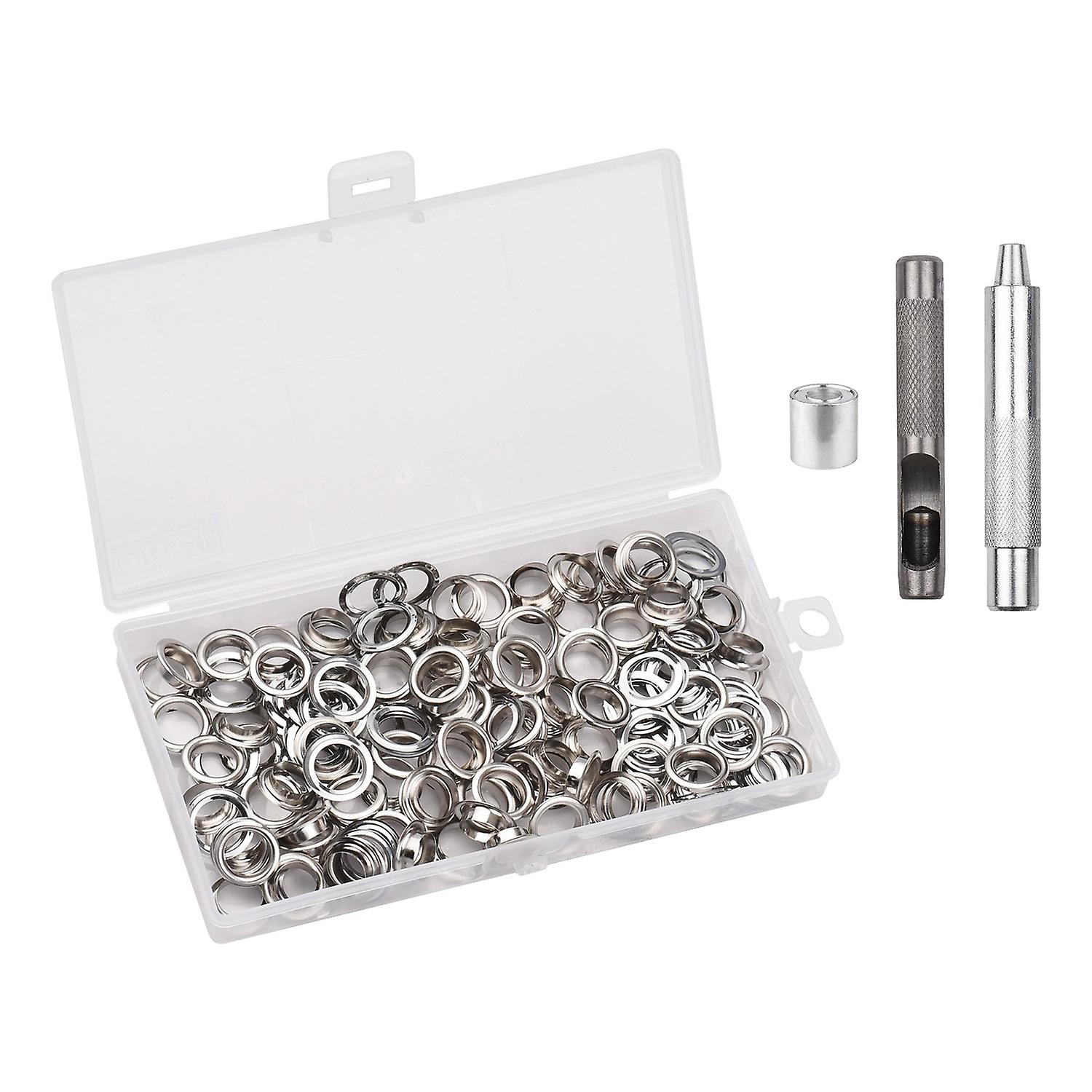 100 Sets Grommet Kit with Eyelets Washers 0.236 Inch 3PCS Installation Tools Silver Metal Grommets f
